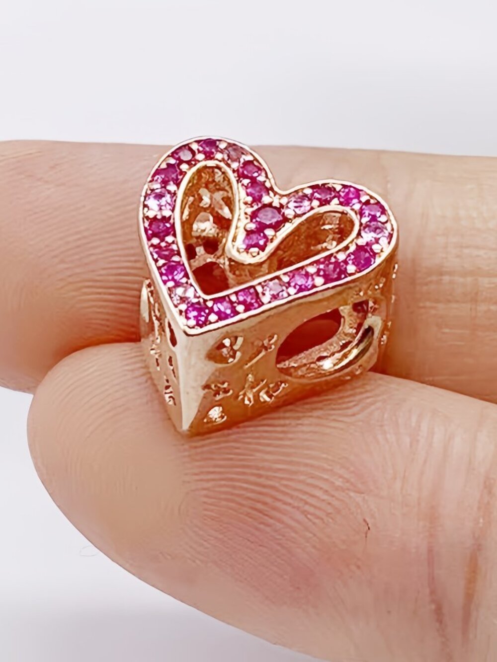 Pandora Sparkling Ruby Red & Pink Freehand Heart Rose Gold-Plated
